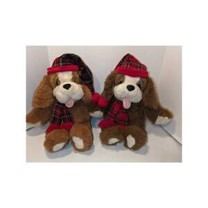 18” Lot 2 1995 Plush Digby & Dexter St Bernard Dog Christmas Dayton Hudson